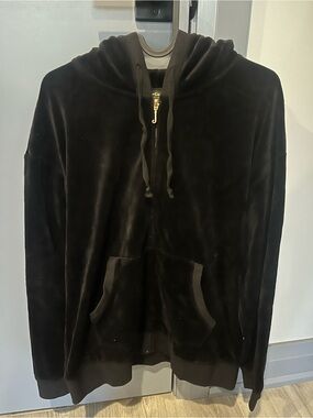 Juicy Couture Women’s Black Velvet Zip-Up Hoodie
